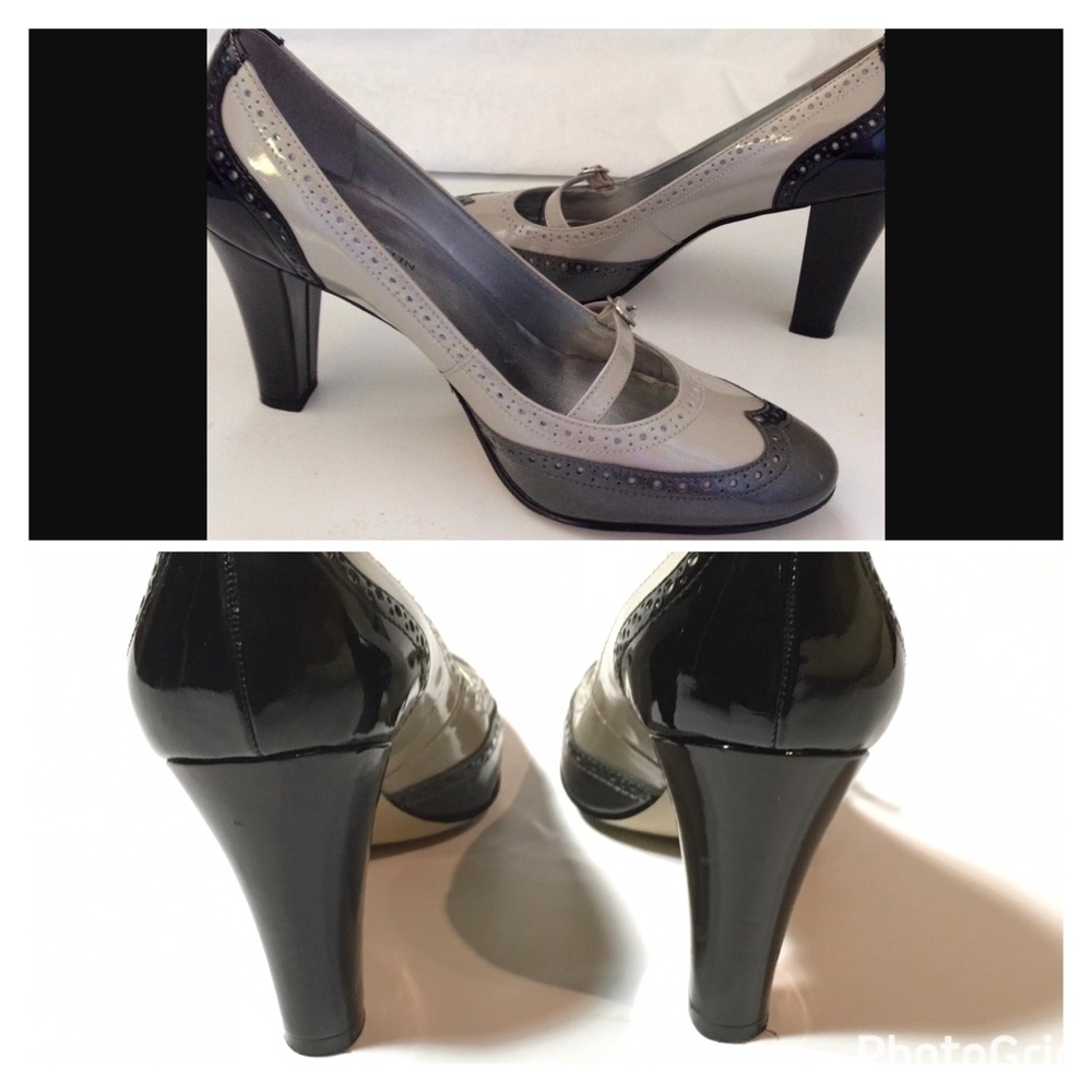 ANNE KLEIN PATENT LEATHER COLOR BLOCK MARY JANE SILVER-GREY SILVER TEE S… - Picture 7 of 9